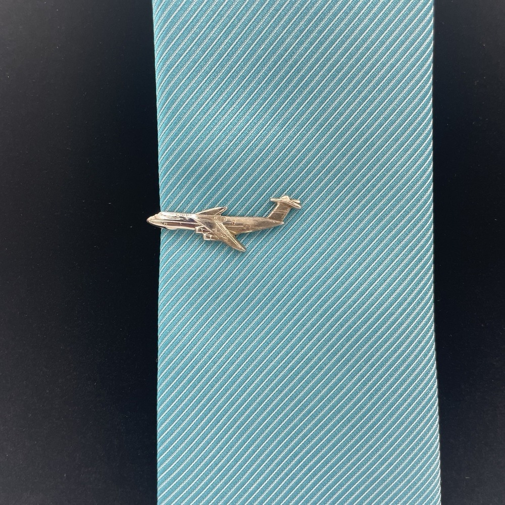 Vintage‎ Airplane TIE BAR Clip Silver Tone 1.5" Aviation Pilot Eclectic Grandpa